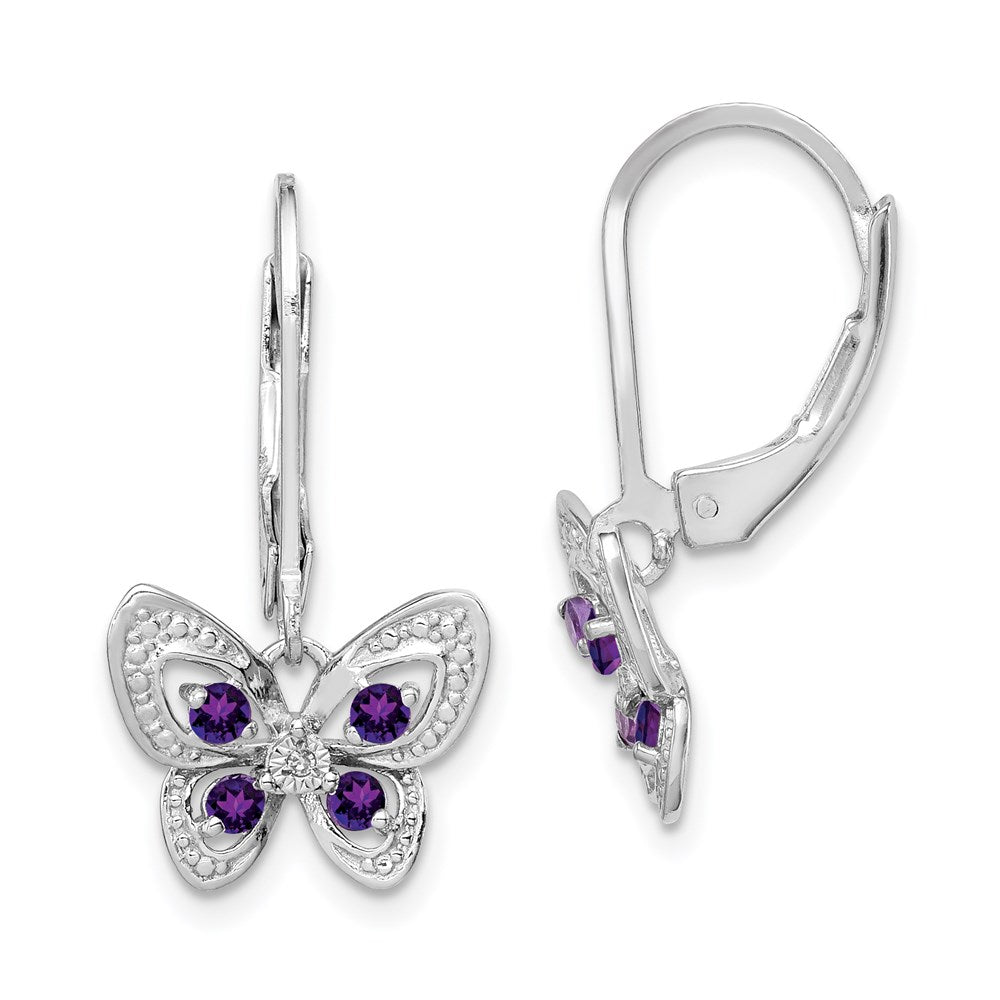 QE10263AM Sterling Silver Rhodium-plated Amethyst and Diamond Butterfly Earrings