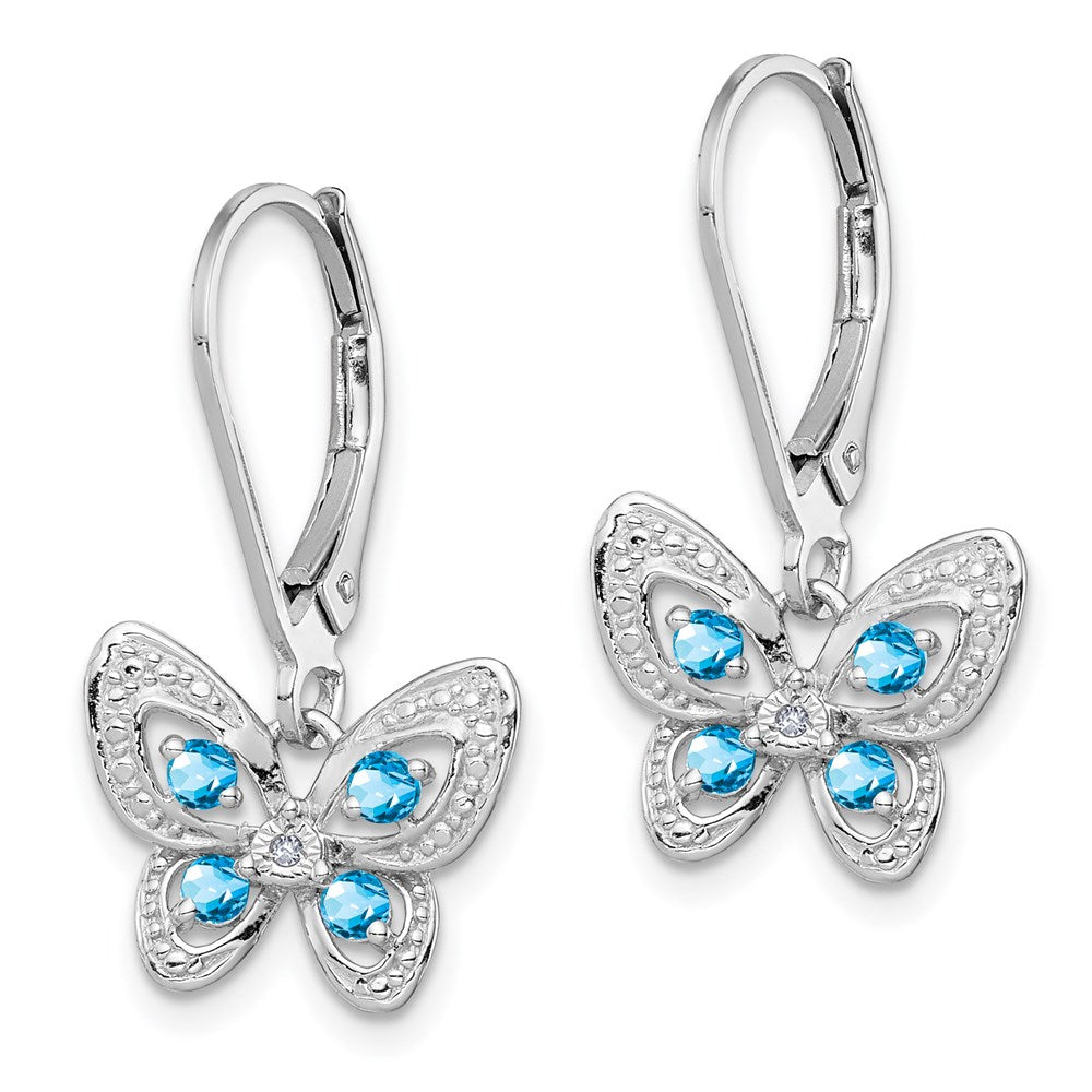 QE10263BT Sterling Silver Rhodium-plated Blue Topaz and Diamond Earrings