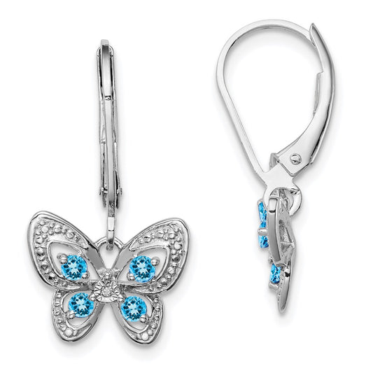QE10263BT Sterling Silver Rhodium-plated Blue Topaz and Diamond Earrings