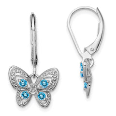 QE10263BT Sterling Silver Rhodium-plated Blue Topaz and Diamond Earrings