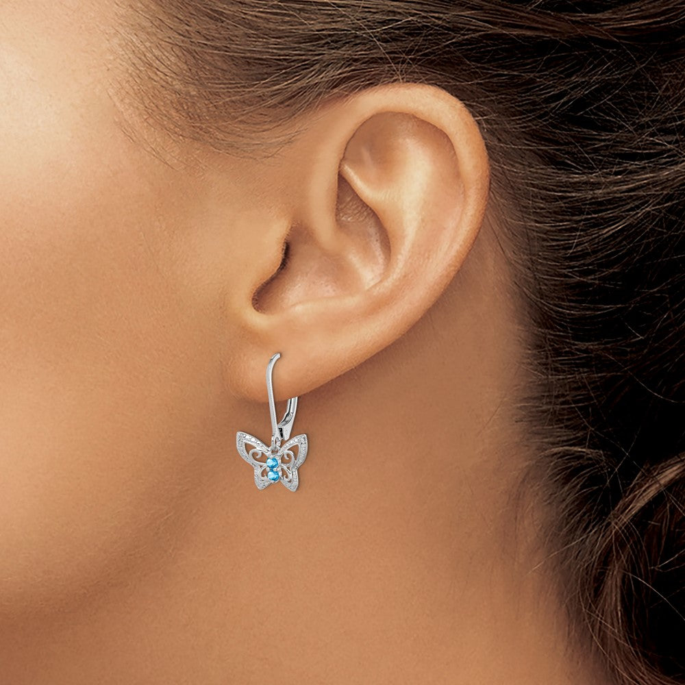 QE10273BT Sterling Silver Rhodium-plated Blue Topaz and Diamond Earrings