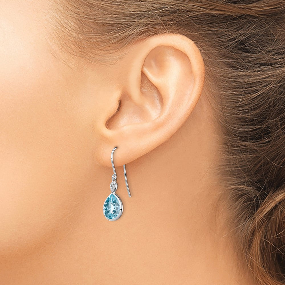 QE10303BT Sterling Silver Rhodium Plated Diamond and Blue Topaz Earrings