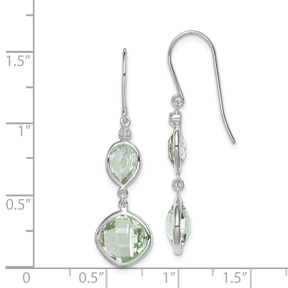 QE10307AG Sterling Silver Rhodium Plated Diamond and Green Quartz Earrings