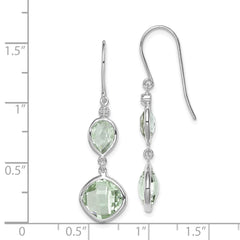 QE10307AG Sterling Silver Rhodium Plated Diamond and Green Quartz Earrings