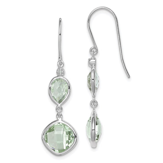 QE10307AG Sterling Silver Rhodium Plated Diamond and Green Quartz Earrings