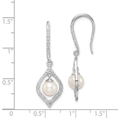QE10319 Sterling Silver Rhodium Plated Diamond and FW Cultured Pearl Ear