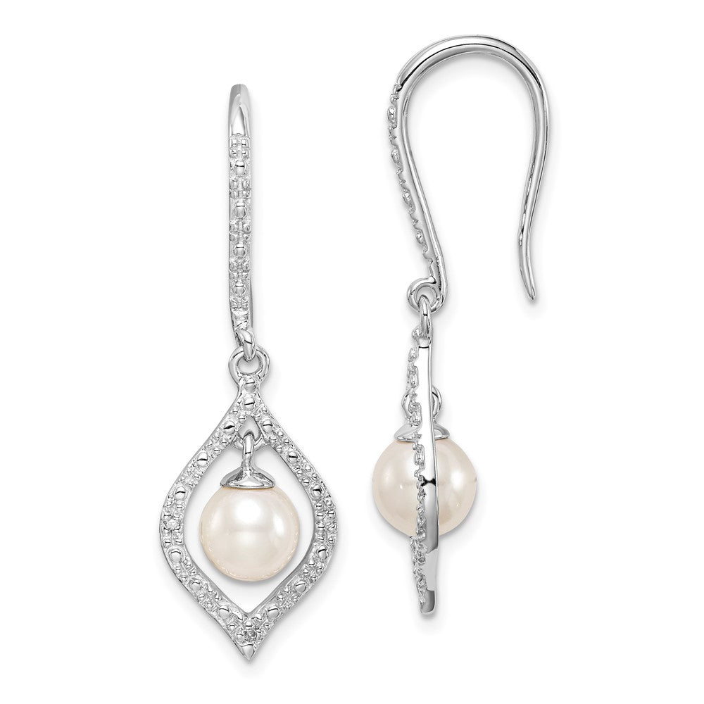 QE10319 Sterling Silver Rhodium Plated Diamond and FW Cultured Pearl Ear