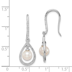 QE10320 Sterling Silver Rhod Plated Dia. and FW Cultured Pearl Dangle Ear