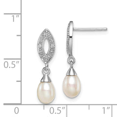 QE10331 Sterling Silver Rhod Plated Diamond and FW Cultured Pearl Post Ear