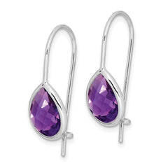 QE10332AM Sterling Silver Rhodium Plated Amethyst Teardrop Dangle Earrings