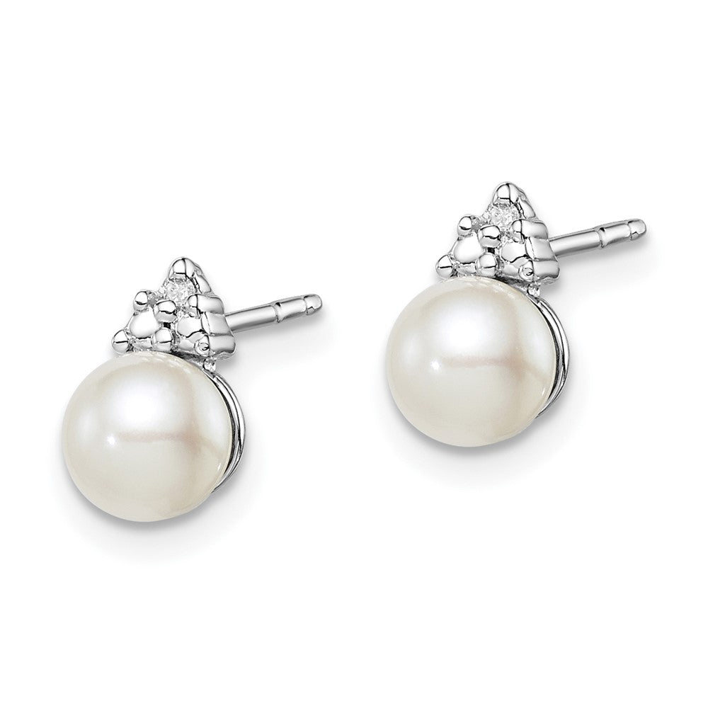 QE10339 Sterling Silver Rhod Plated Diamond and FW Cultured Pearl Post Ear