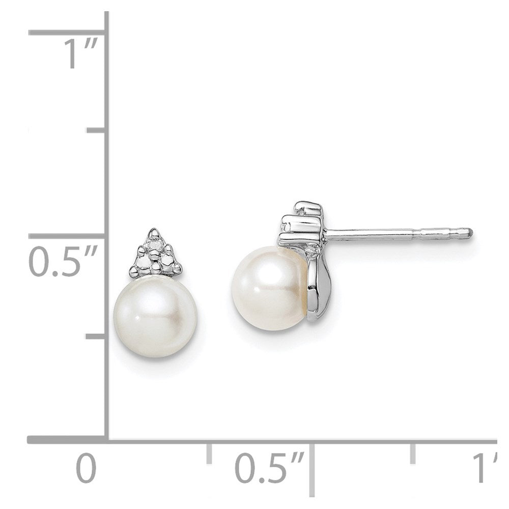 QE10339 Sterling Silver Rhod Plated Diamond and FW Cultured Pearl Post Ear
