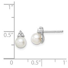 QE10339 Sterling Silver Rhod Plated Diamond and FW Cultured Pearl Post Ear