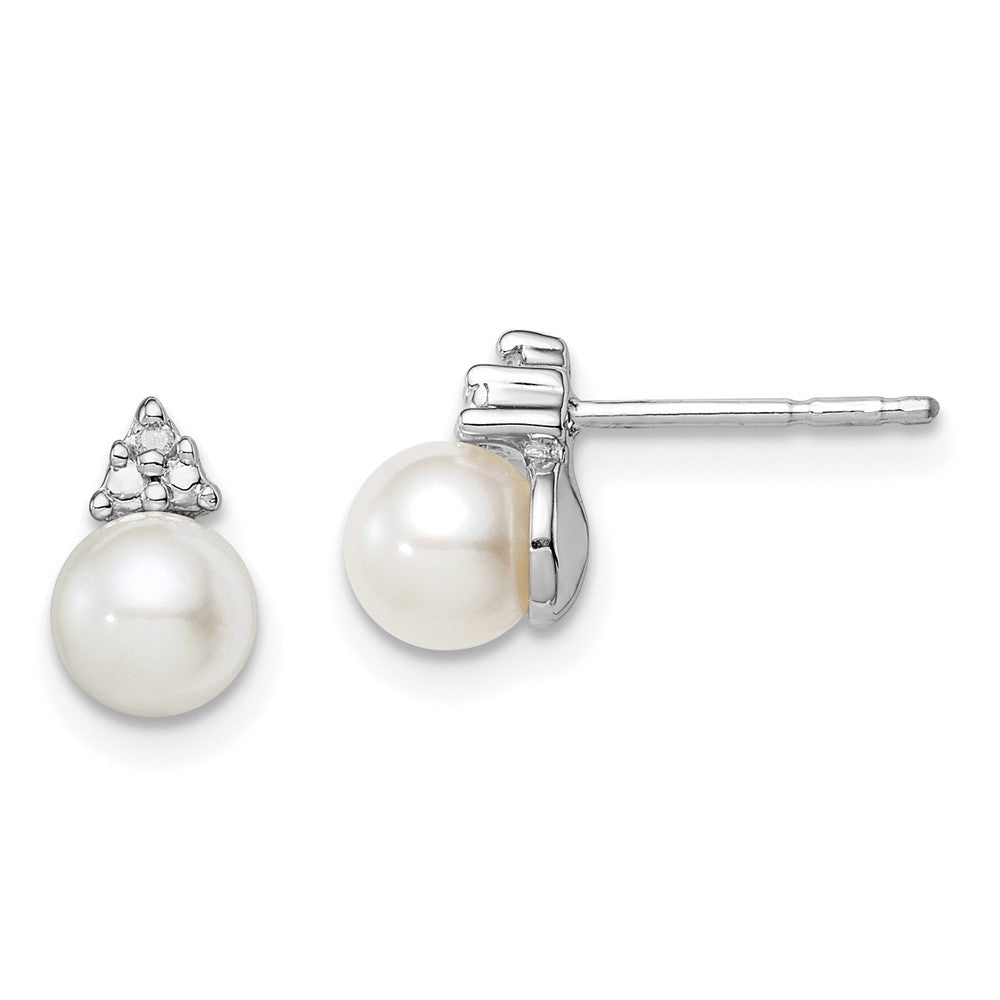 QE10339 Sterling Silver Rhod Plated Diamond and FW Cultured Pearl Post Ear