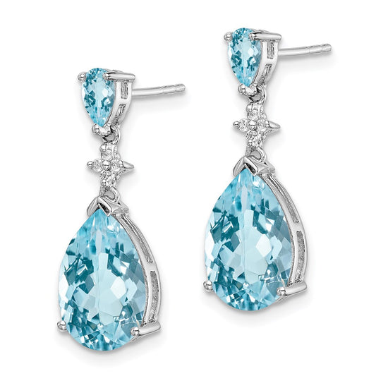 QE10342BT Sterling Silver Rhodium Plated Blue and White Topaz Earrings
