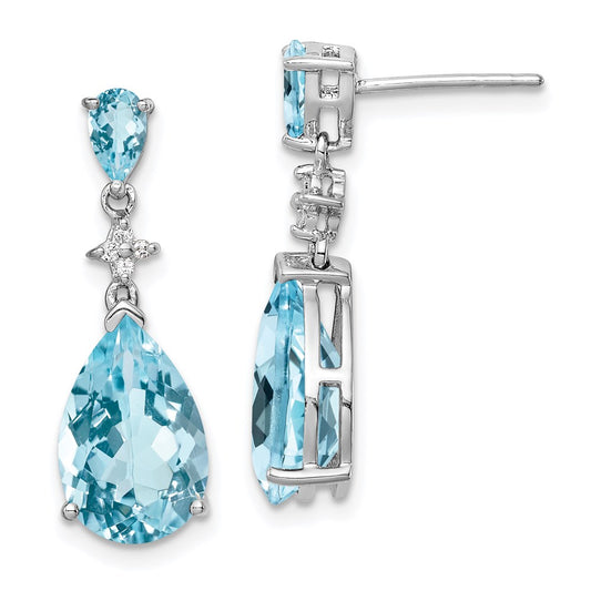 QE10342BT Sterling Silver Rhodium Plated Blue and White Topaz Earrings