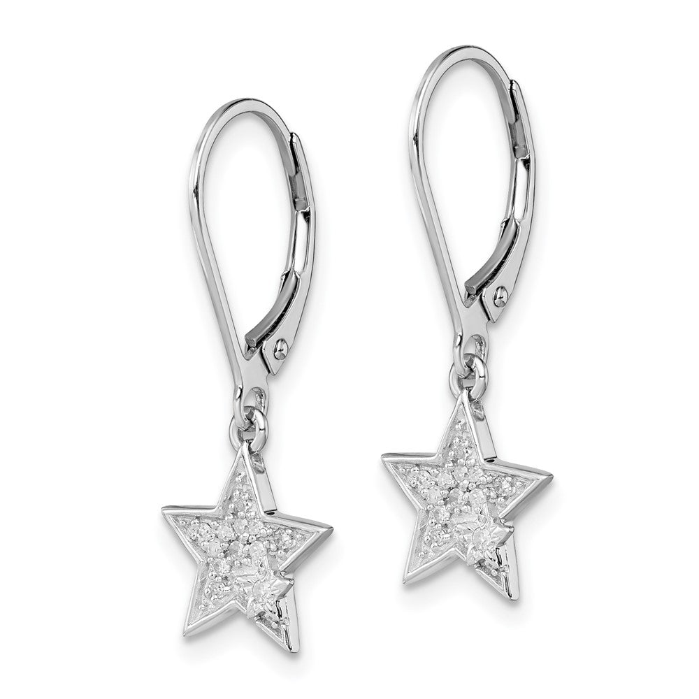 QE10417 Sterling Silver Rhodium Plated Diamond Star Leverback Earrings
