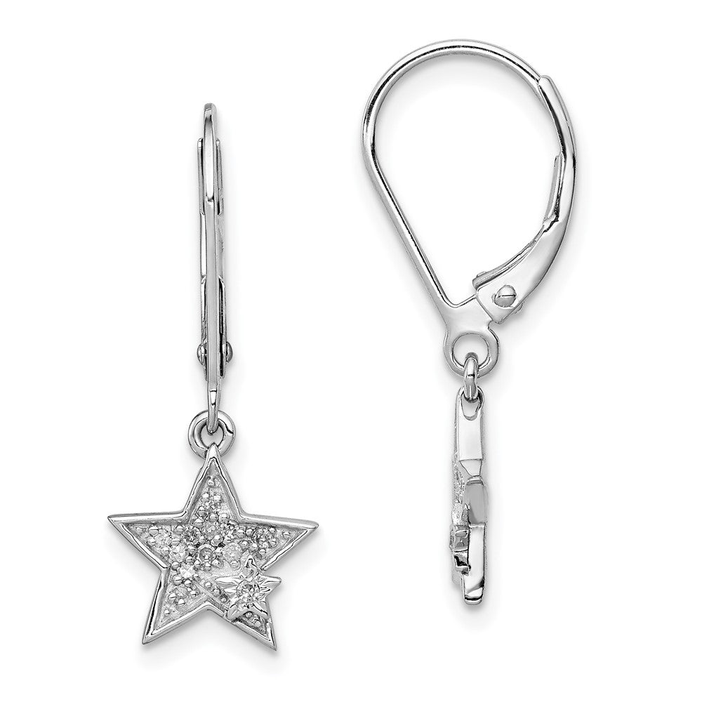 QE10417 Sterling Silver Rhodium Plated Diamond Star Leverback Earrings