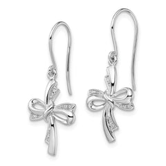 QE10462 Sterling Silver Rhodium Plated Diamond Cross Dangle Earrings