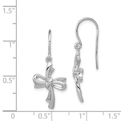 QE10462 Sterling Silver Rhodium Plated Diamond Cross Dangle Earrings
