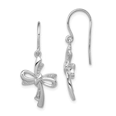 QE10462 Sterling Silver Rhodium Plated Diamond Cross Dangle Earrings