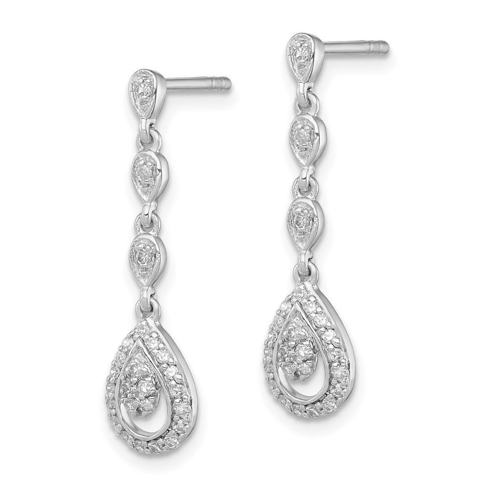 QE10514 Sterling Silver Rhodium & Diam. Teardrop Post Dangle Earrings