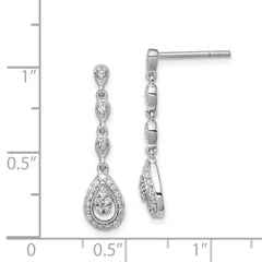 QE10514 Sterling Silver Rhodium & Diam. Teardrop Post Dangle Earrings