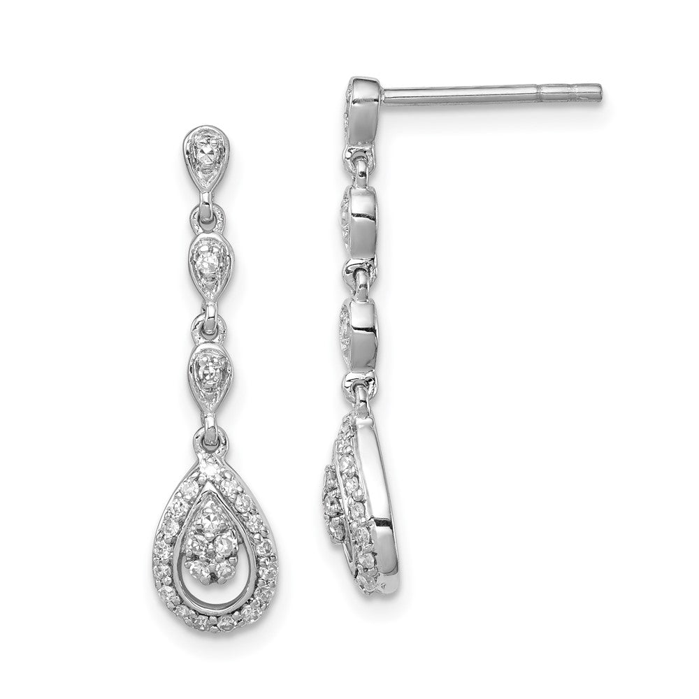 QE10514 Sterling Silver Rhodium & Diam. Teardrop Post Dangle Earrings
