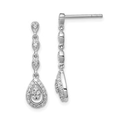 QE10514 Sterling Silver Rhodium & Diam. Teardrop Post Dangle Earrings