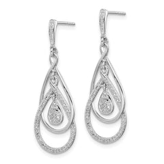 QE10528 Sterling Silver Rhodium Plated Diamond Post Dangle Earrings