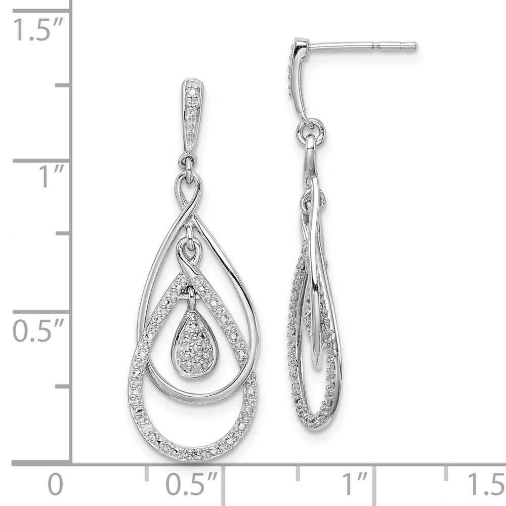 QE10528 Sterling Silver Rhodium Plated Diamond Post Dangle Earrings