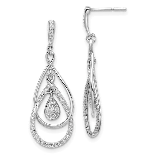 QE10528 Sterling Silver Rhodium Plated Diamond Post Dangle Earrings