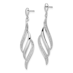 QE10544 Sterling Silver Rhodium Plated Diamond Swirl Post Dangle Earrings
