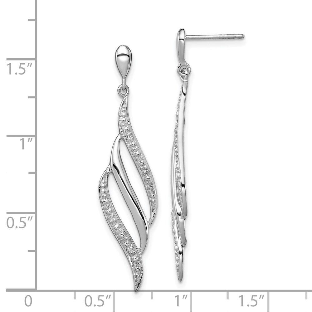 QE10544 Sterling Silver Rhodium Plated Diamond Swirl Post Dangle Earrings