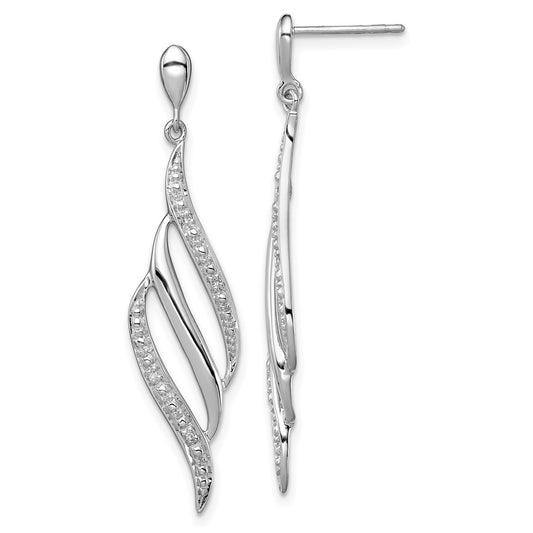 QE10544 Sterling Silver Rhodium Plated Diamond Swirl Post Dangle Earrings