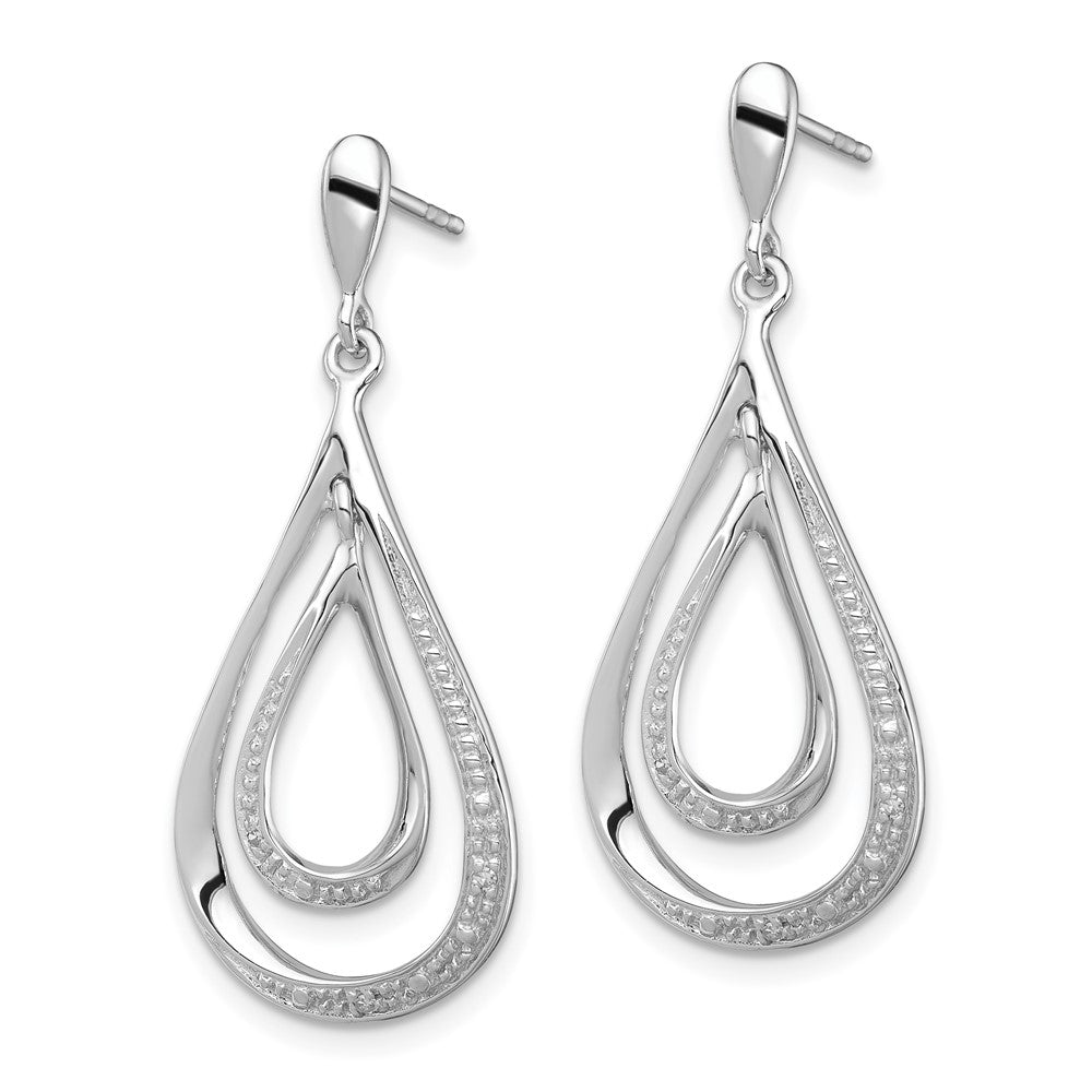 QE10554 Sterling Silver Rhodium Plated Diamond Post Dangle Earrings