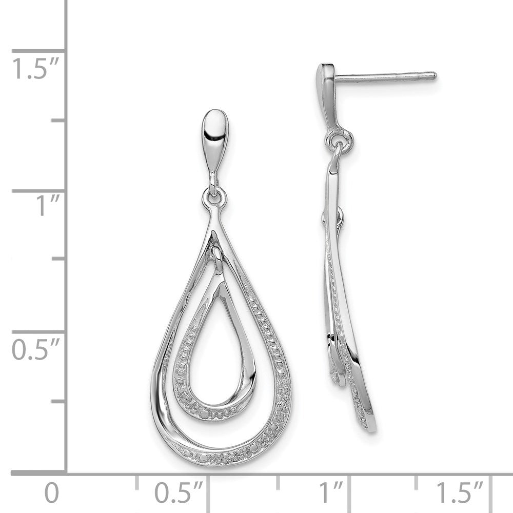 QE10554 Sterling Silver Rhodium Plated Diamond Post Dangle Earrings