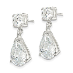 QE1058 Sterling Silver Polished CZ Pear Shaped Post Dangle Earrings