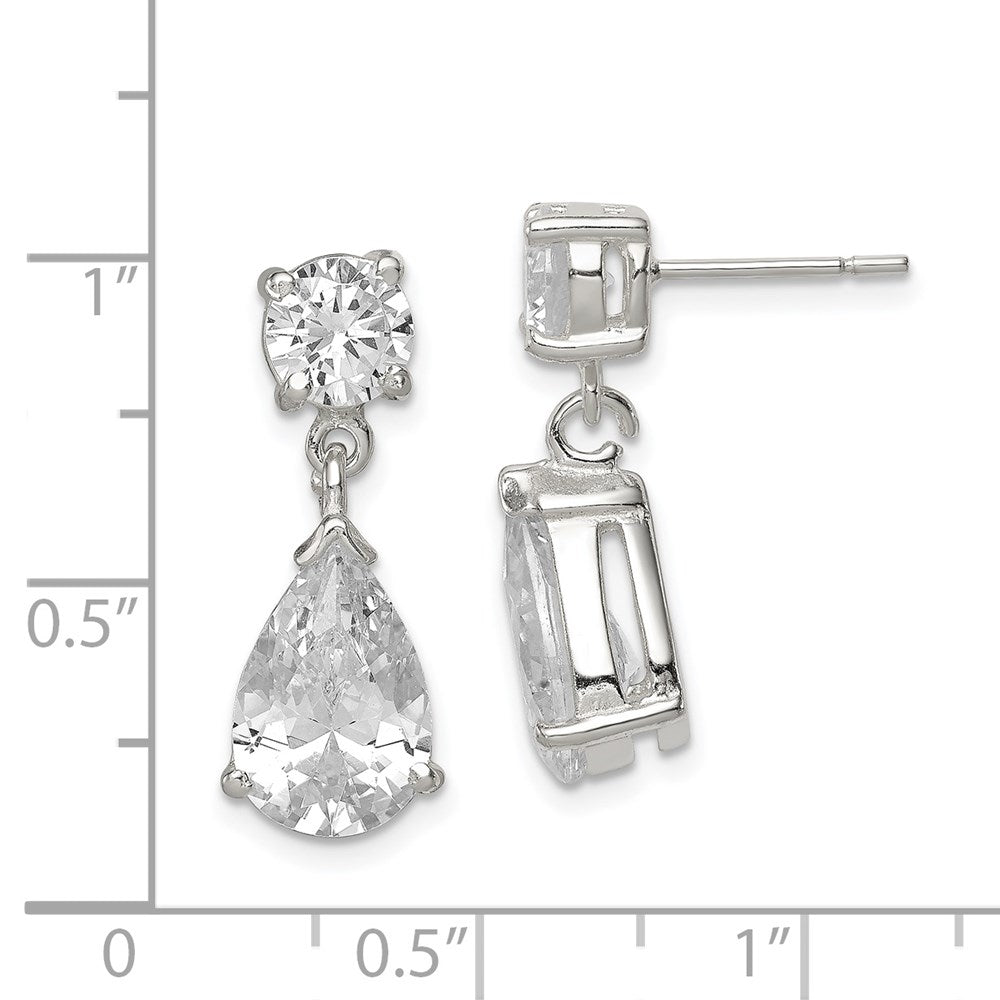 QE1058 Sterling Silver Polished CZ Pear Shaped Post Dangle Earrings