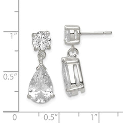 QE1058 Sterling Silver Polished CZ Pear Shaped Post Dangle Earrings