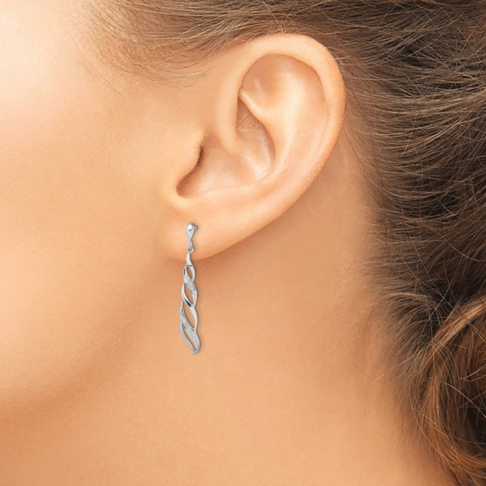 QE10593 Sterling Silver Rhodium Plated Diamond Swirl Post Dangle Earrings