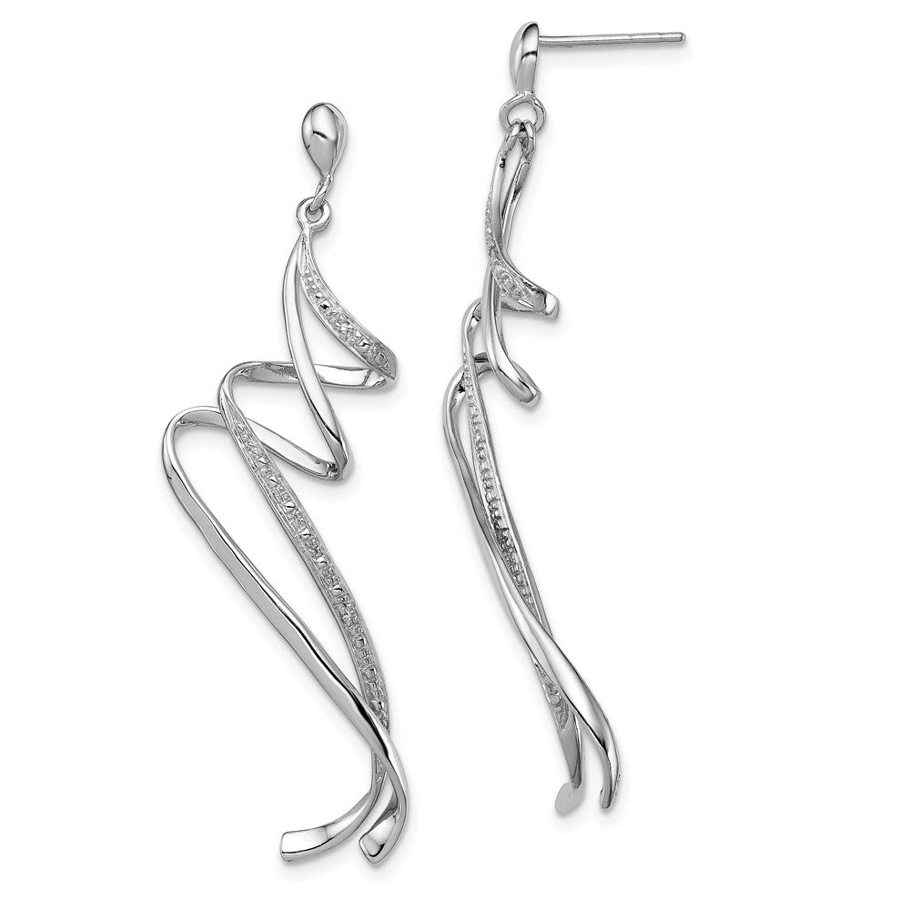 QE10600 Sterling Silver Rhodium Plated Diamond Swirl Post Dangle Earrings