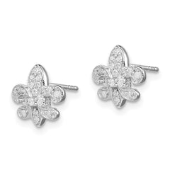 QE10612 Sterling Silver Rhodium 0.16ct Diam. Fleur de Lis Post Earrings