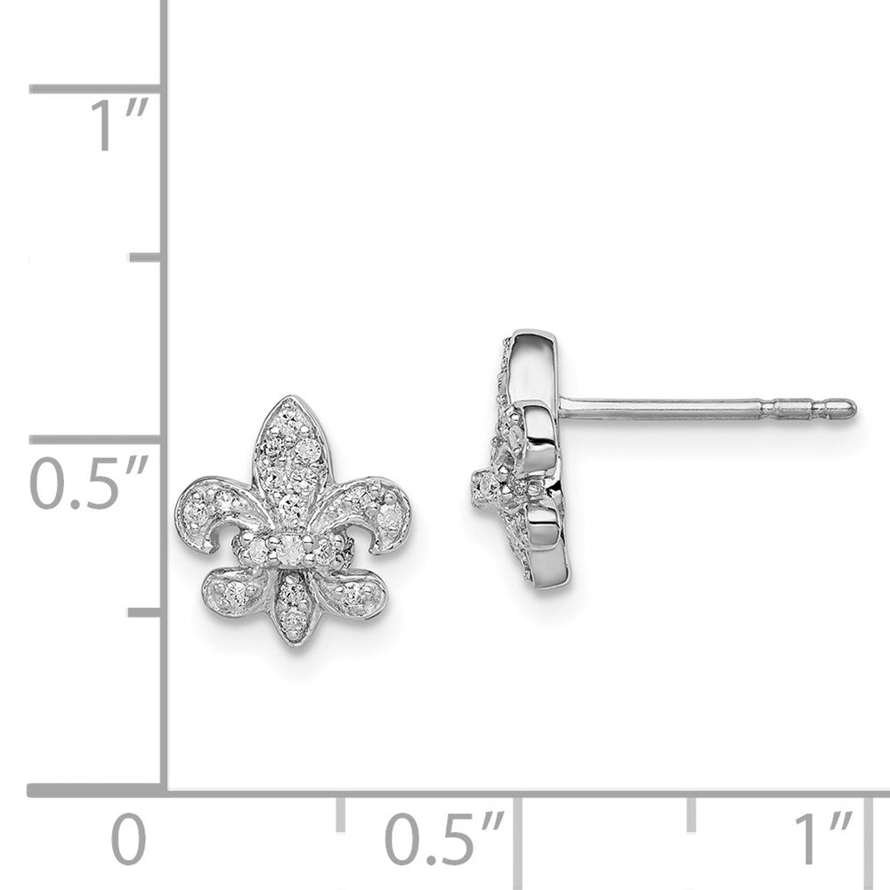 QE10612 Sterling Silver Rhodium 0.16ct Diam. Fleur de Lis Post Earrings