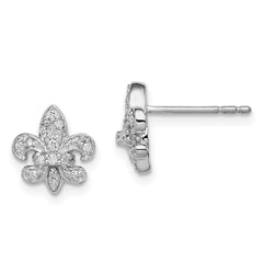 QE10612 Sterling Silver Rhodium 0.16ct Diam. Fleur de Lis Post Earrings