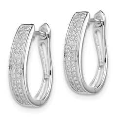 QE10633 Sterling Silver Rhodium Diam. Oval Hinged Hoop Earrings
