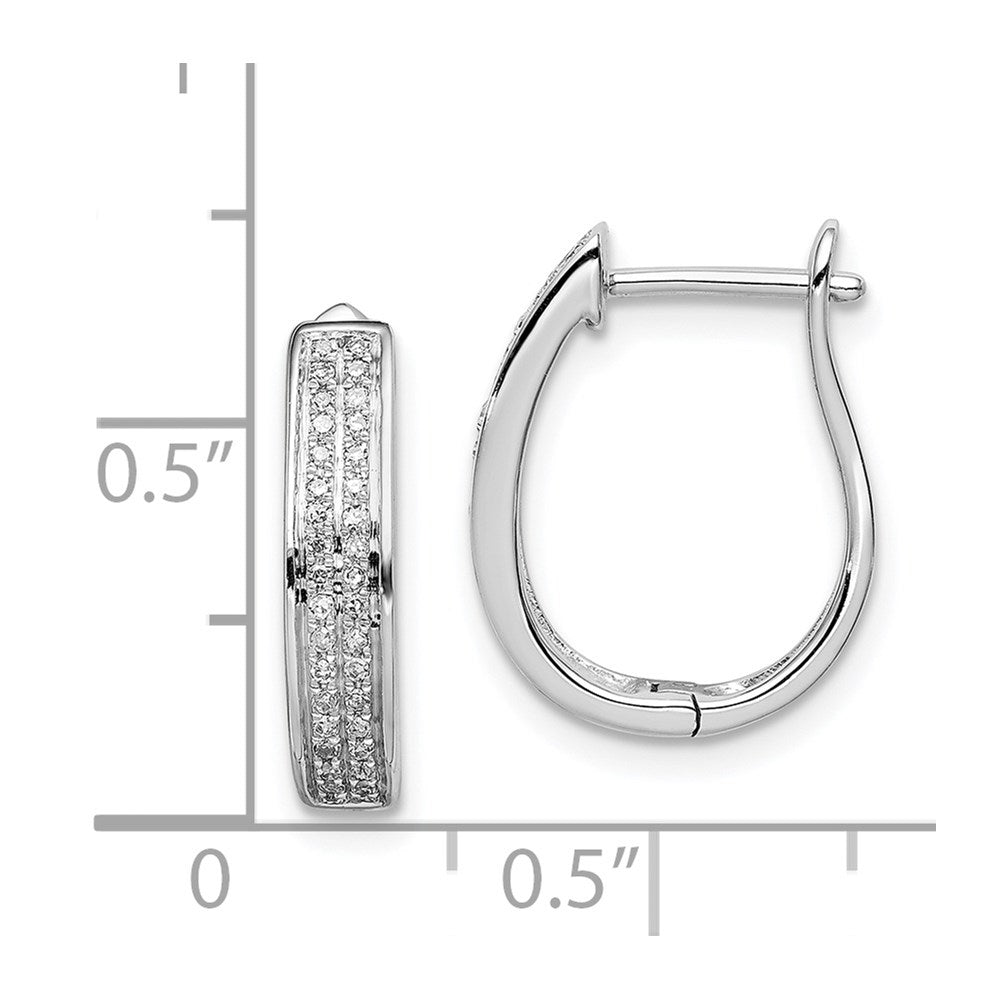 QE10633 Sterling Silver Rhodium Diam. Oval Hinged Hoop Earrings