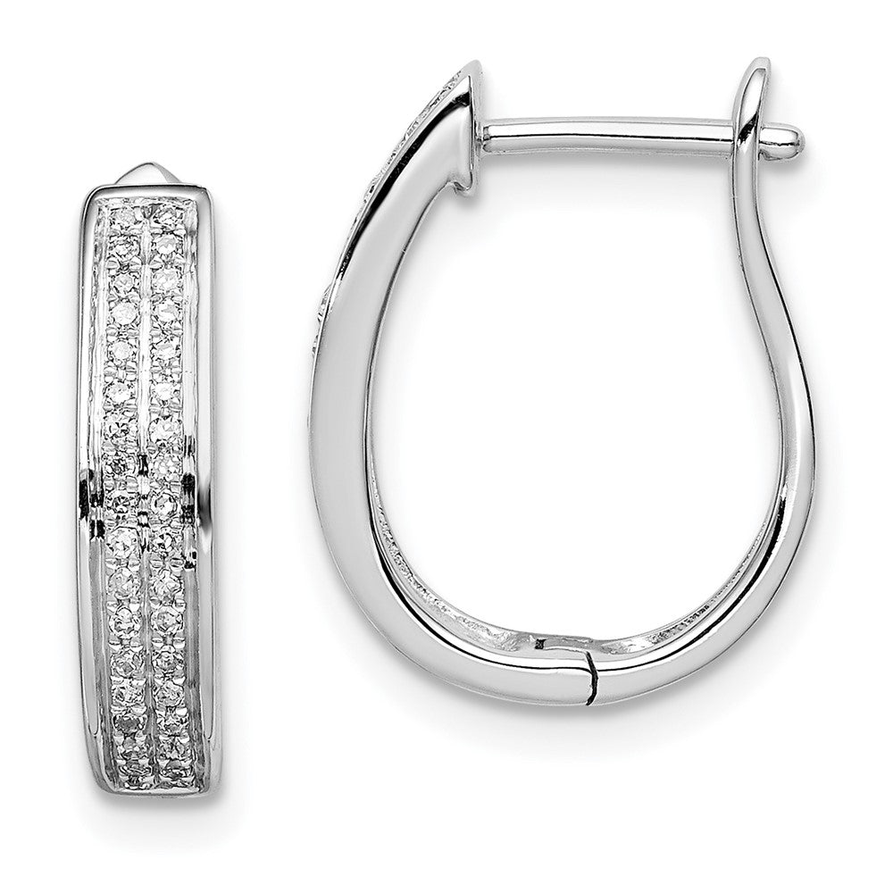 QE10633 Sterling Silver Rhodium Diam. Oval Hinged Hoop Earrings