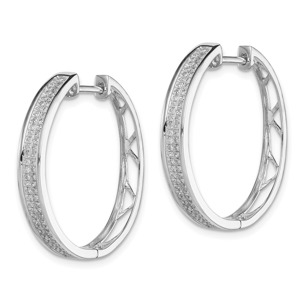QE10639 Sterling Silver Rhodium Diam. Round Hinged Hoop Earrings