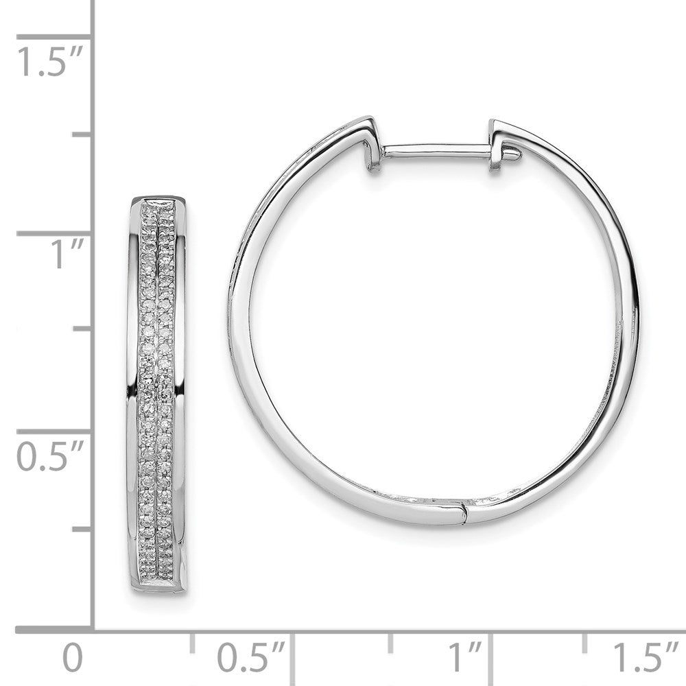 QE10639 Sterling Silver Rhodium Diam. Round Hinged Hoop Earrings